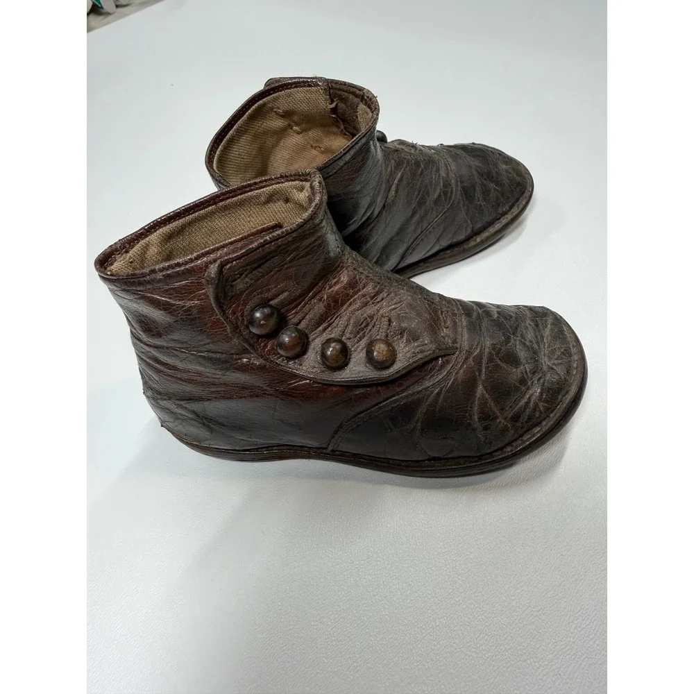 Antique Victorian Kids Leather Button Boots Dark Brown 19th Century Collectible